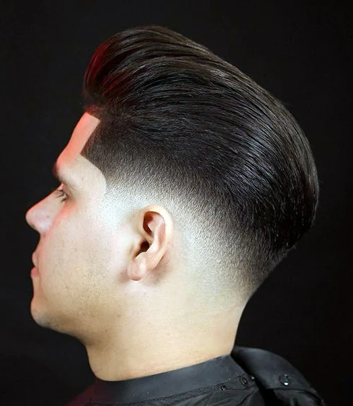 low drop fade side part on straight fine hair, office-ready
